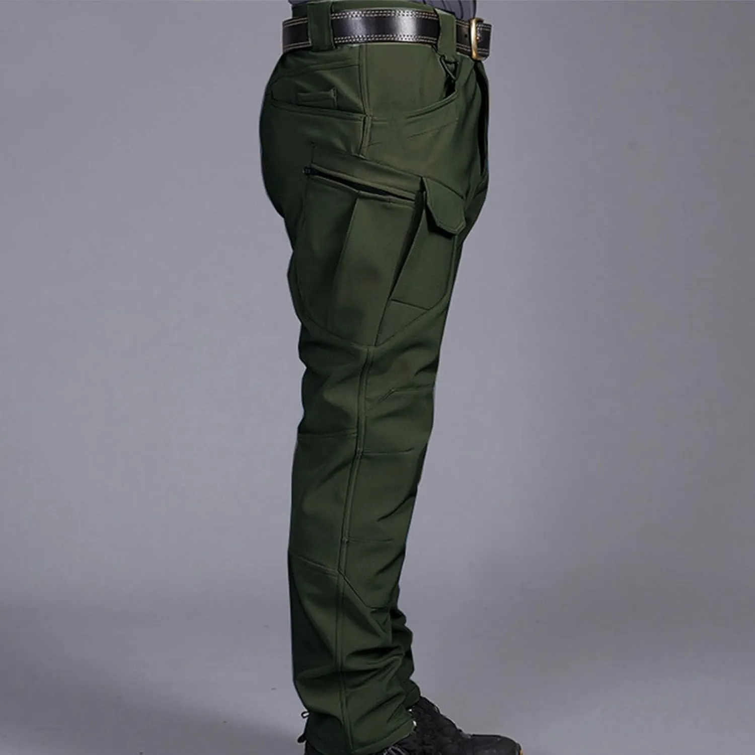 Mens Fleece Lined Tactical Hiking Pants Winter Warm Outdoor Multi Pockets Cargo Pants Army Training Combat Trousers
