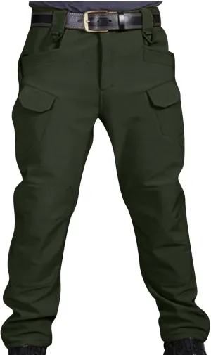 Mens Fleece Lined Tactical Hiking Pants Winter Warm Outdoor Multi Pockets Cargo Pants Army Training Combat Trousers