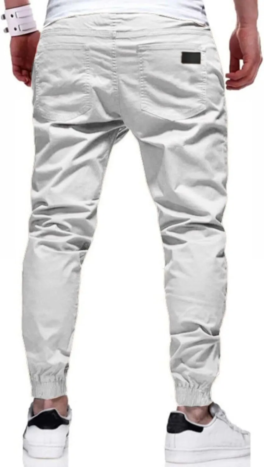 Men's Joggers Pants Cotton Drawstring Chino Cargo Casual Trousers with Elastic Waist Durable Twill for Hiking Outdoor