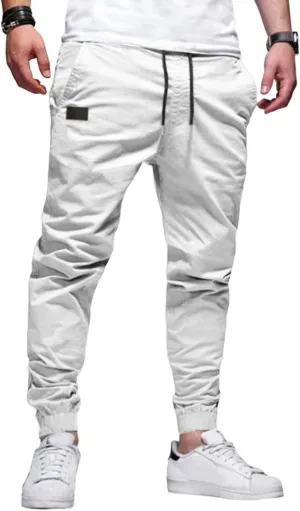 Men's Joggers Pants Cotton Drawstring Chino Cargo Casual Trousers with Elastic Waist Durable Twill for Hiking Outdoor