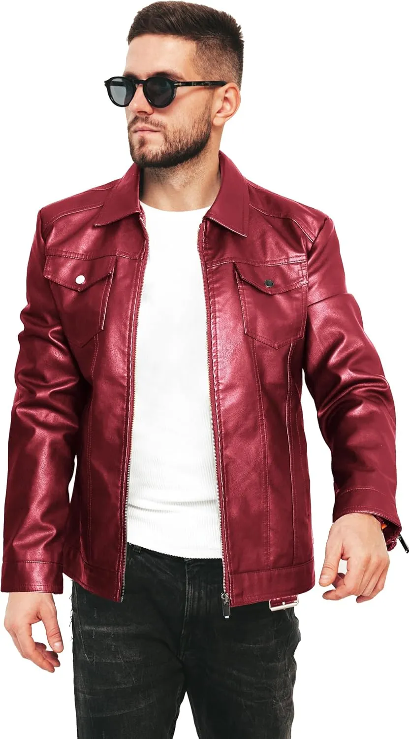 Mens Leather Jackets Casual Faux Leather Motorcycle Jacket Biker Vintage Outwear