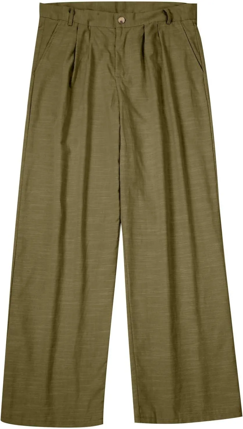 Mens Linen Pants Beach Wedding Formal Dress Pants Casual Summer Lightweight Breathable Wide Leg Trousers