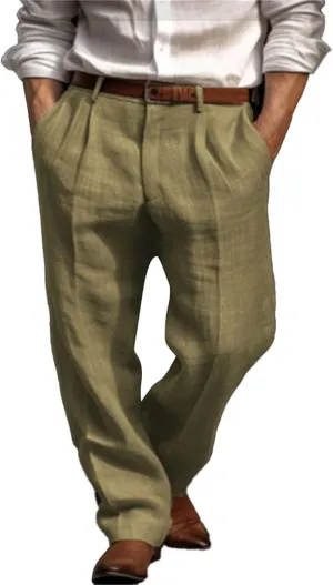 Mens Linen Pants Beach Wedding Formal Dress Pants Casual Summer Lightweight Breathable Wide Leg Trousers