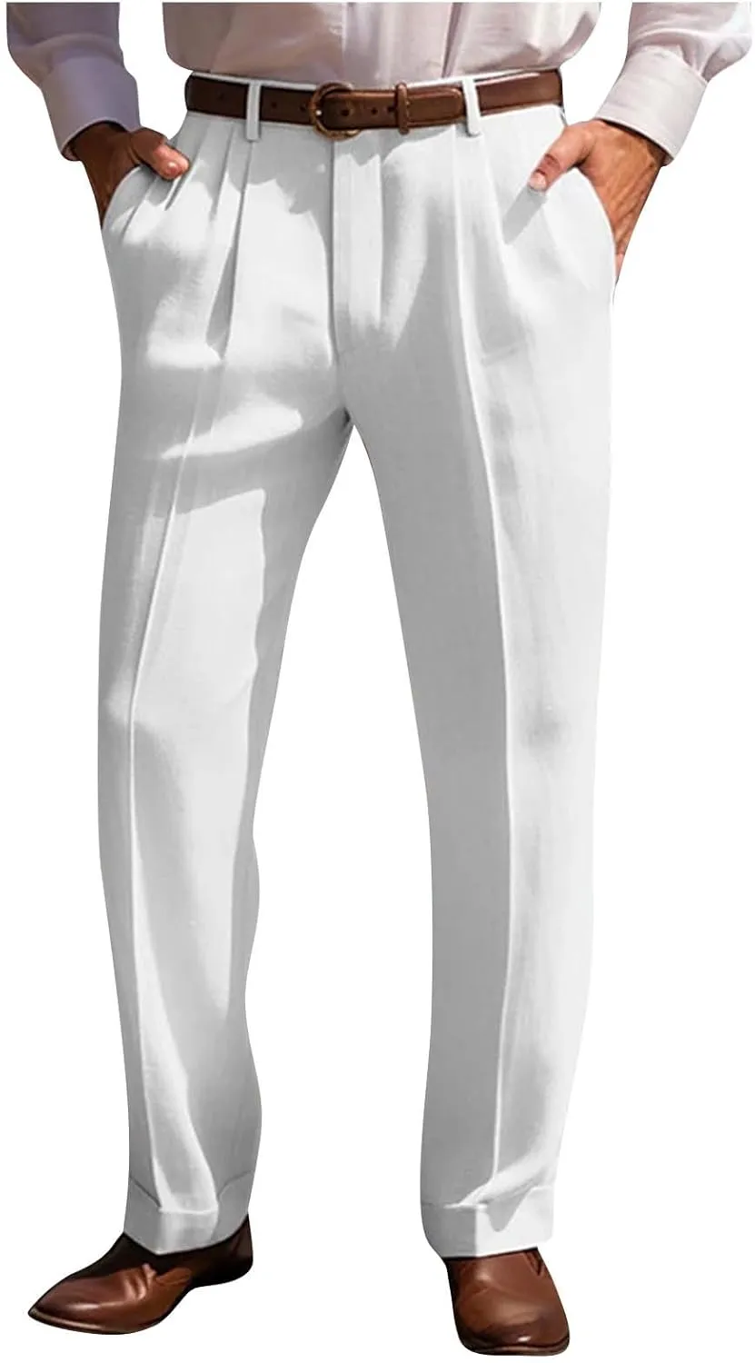 Mens Linen Pants Casual Basic Straight-Legs Lounge Breathable Trouser Fashion Lightweight Summer Workout Clothes 2025