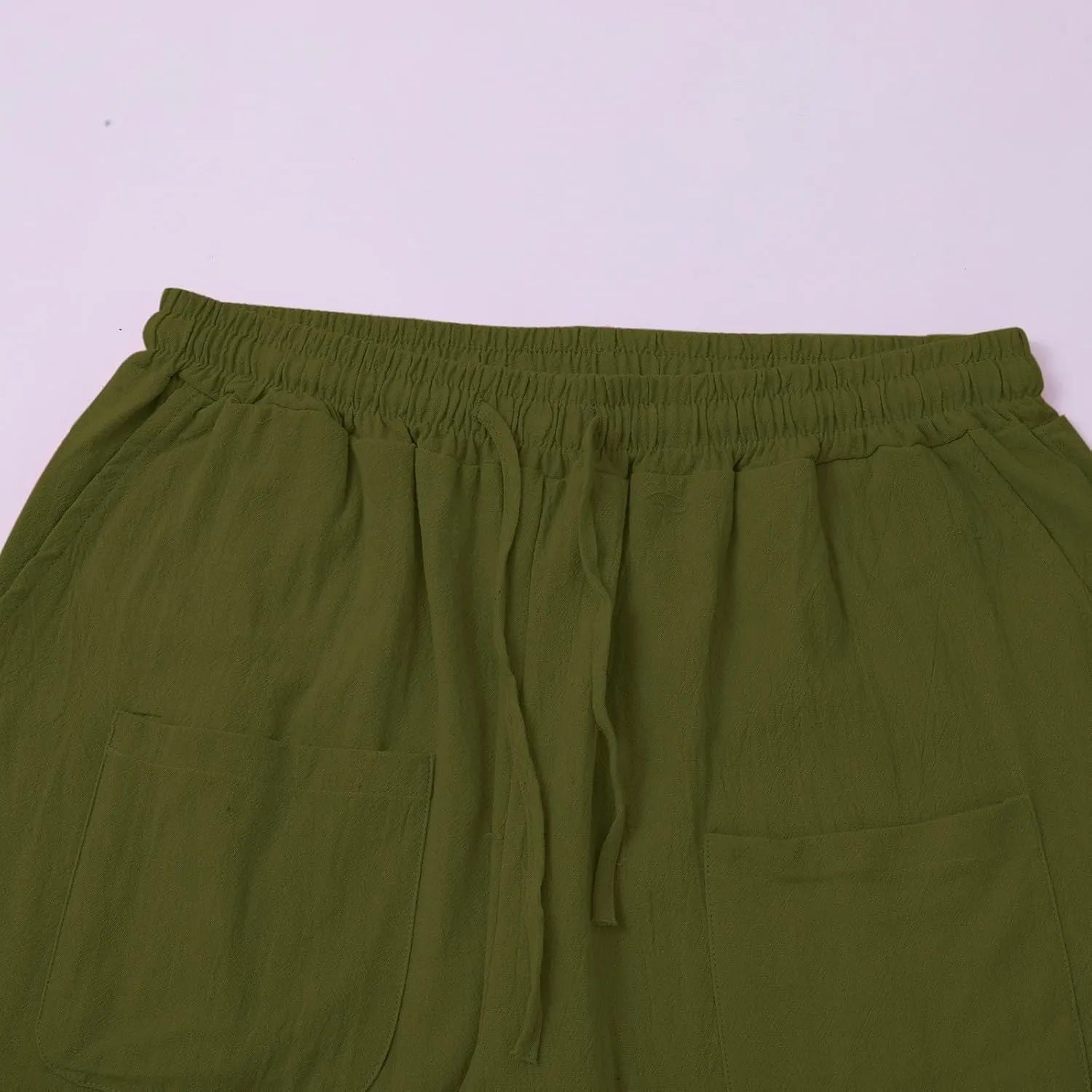 Men's Linen Pants with Pockets Lightweight Plain Casual Slacks Summer Outdoor Vacation Beach Trousers Open Bottom