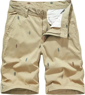 Mens Print Cargo Shorts Flat Front Twill Slim Fit Work Shorts with Multi Pockets Summer Outdoor Lightweight Hiking Shorts