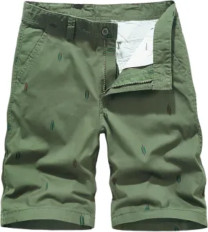 Mens Print Cargo Shorts Flat Front Twill Slim Fit Work Shorts with Multi Pockets Summer Outdoor Lightweight Hiking Shorts