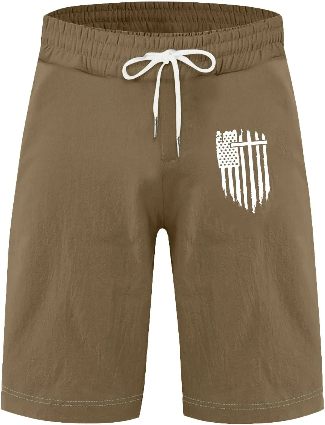 Men's Shorts Casual Drawstring Shorts with USA Flag Patch Elastic Waist Summer Loose Fit Beach Shorts with Pockets