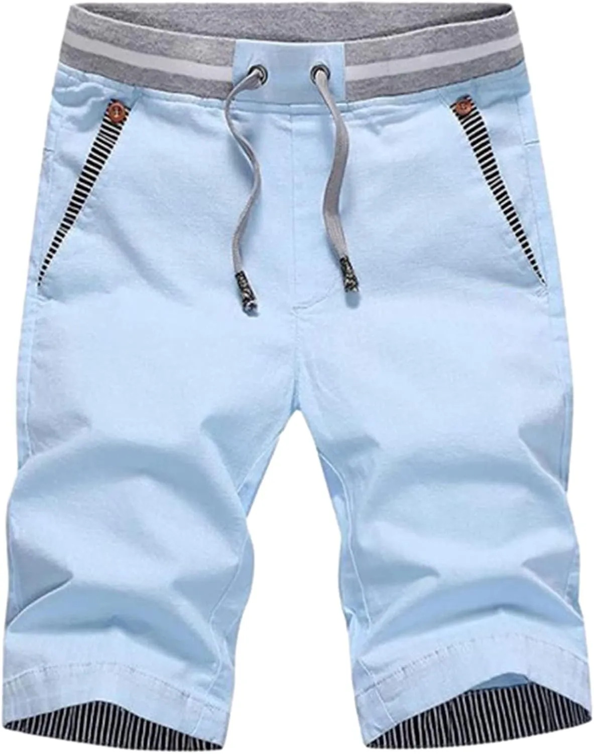Men's Shorts Summer Casual Drawstring Elastic Waist Outdoor Sport Stretch Slim Fit Chino Shorts with Pocket
