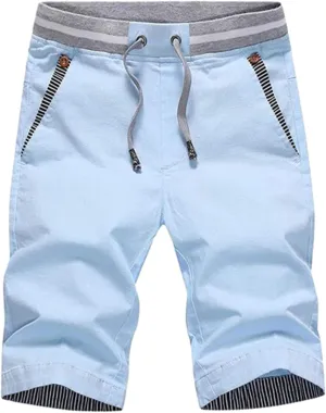Men's Shorts Summer Casual Drawstring Elastic Waist Outdoor Sport Stretch Slim Fit Chino Shorts with Pocket