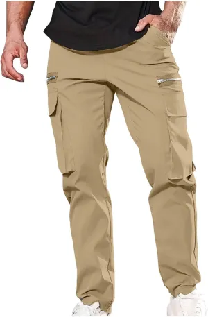 Mens Slim Fit Hiking Cargo Pants Tactical Pants Multiple Pockets Outdoor Straight Leg Trousers Casual Sweatpants