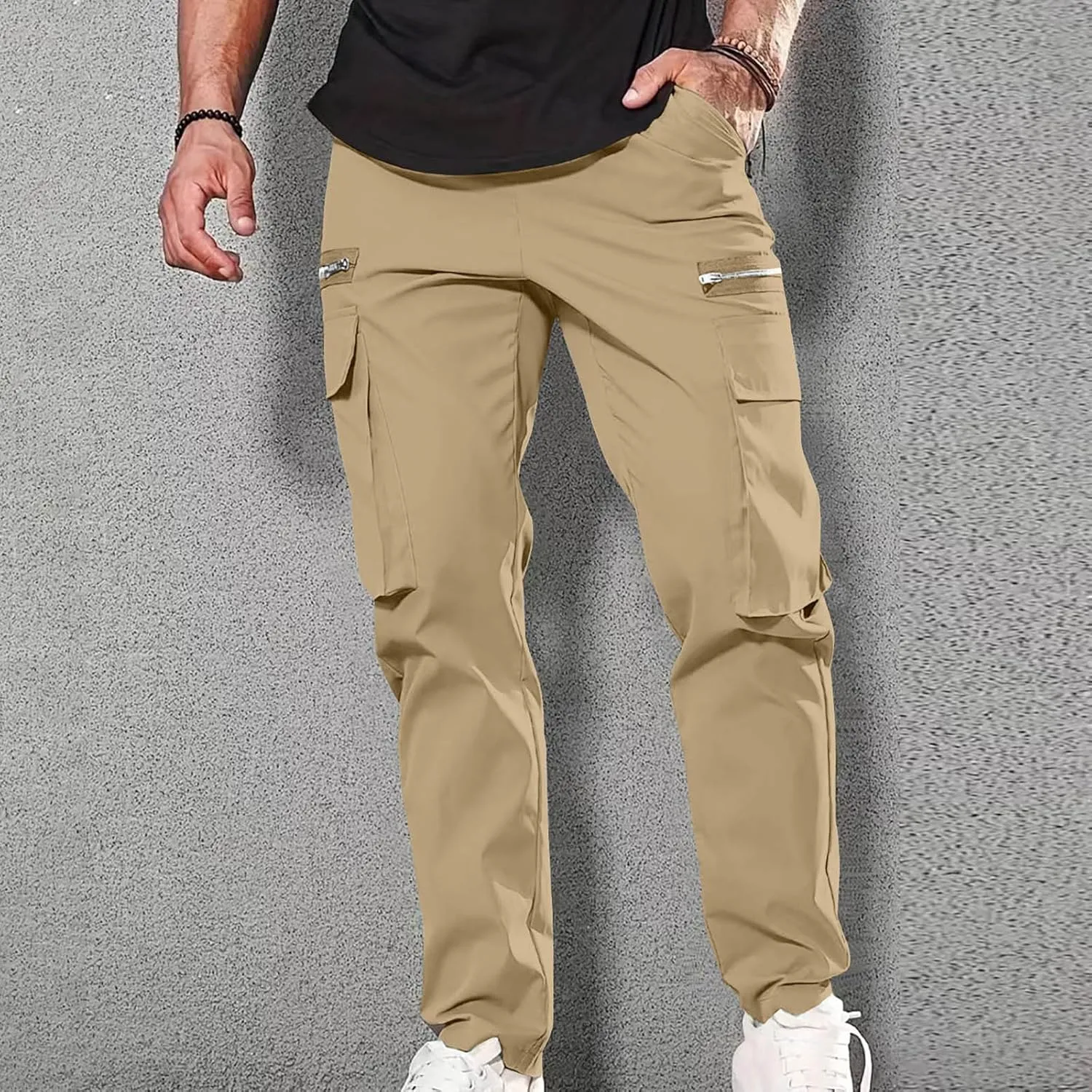 Mens Slim Fit Hiking Cargo Pants Tactical Pants Multiple Pockets Outdoor Straight Leg Trousers Casual Sweatpants