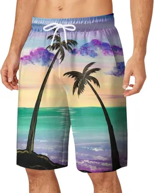 Mens Summer Print Beach Shorts Casual Elastic Waist Drawstring Fashion Beach Shorts Loose Fit Bermuda Shorts with Pockets
