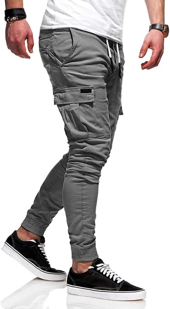 Mens Sweatpants Heavyweight Fleece Cargo Sweatpants Stretch Elastic Running Athletic Sports Pants Casual Straight-Leg