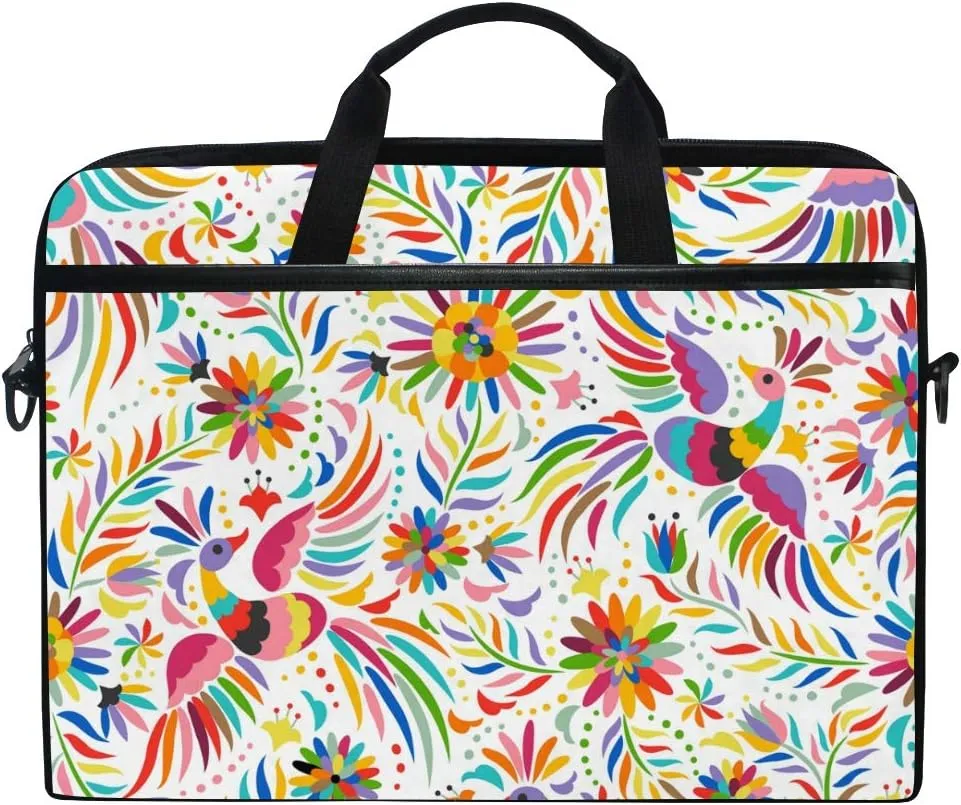 Mexican Colorful Ethnic Bird Flower Laptop Shoulder Bag Stylish Briefcase Computer Bag with Shoulder Strap Fits for Most 13inch 14inch Laptops Case Sleeve