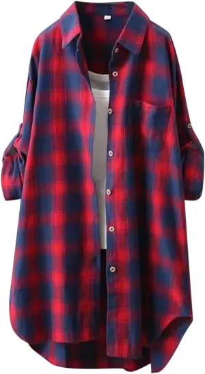 Mid Length Plaid Shirt for Women 2024 Spring and Autumn New Shirt Korean Style Long Sleeved Loose Coat Top