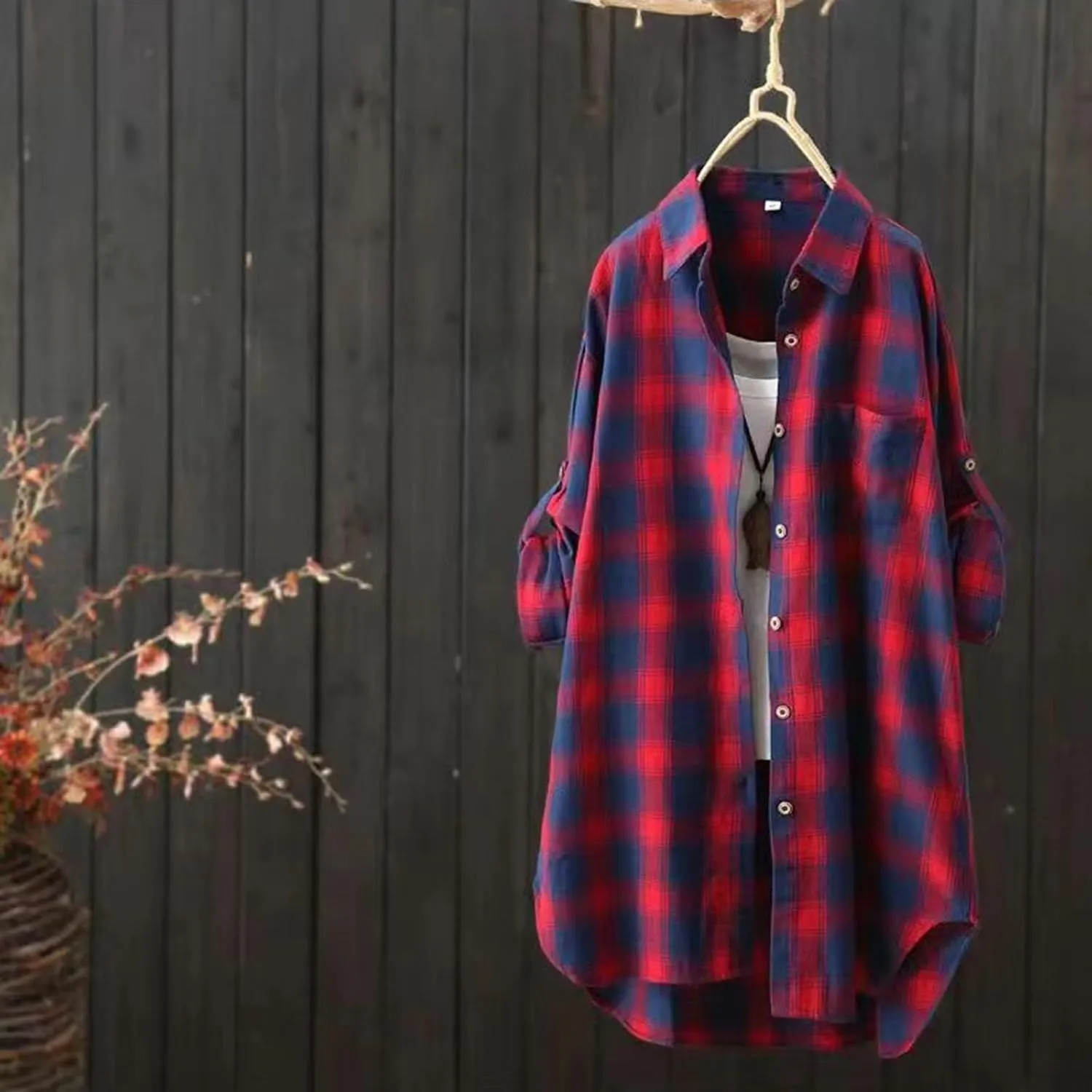 Mid Length Plaid Shirt for Women 2024 Spring and Autumn New Shirt Korean Style Long Sleeved Loose Coat Top