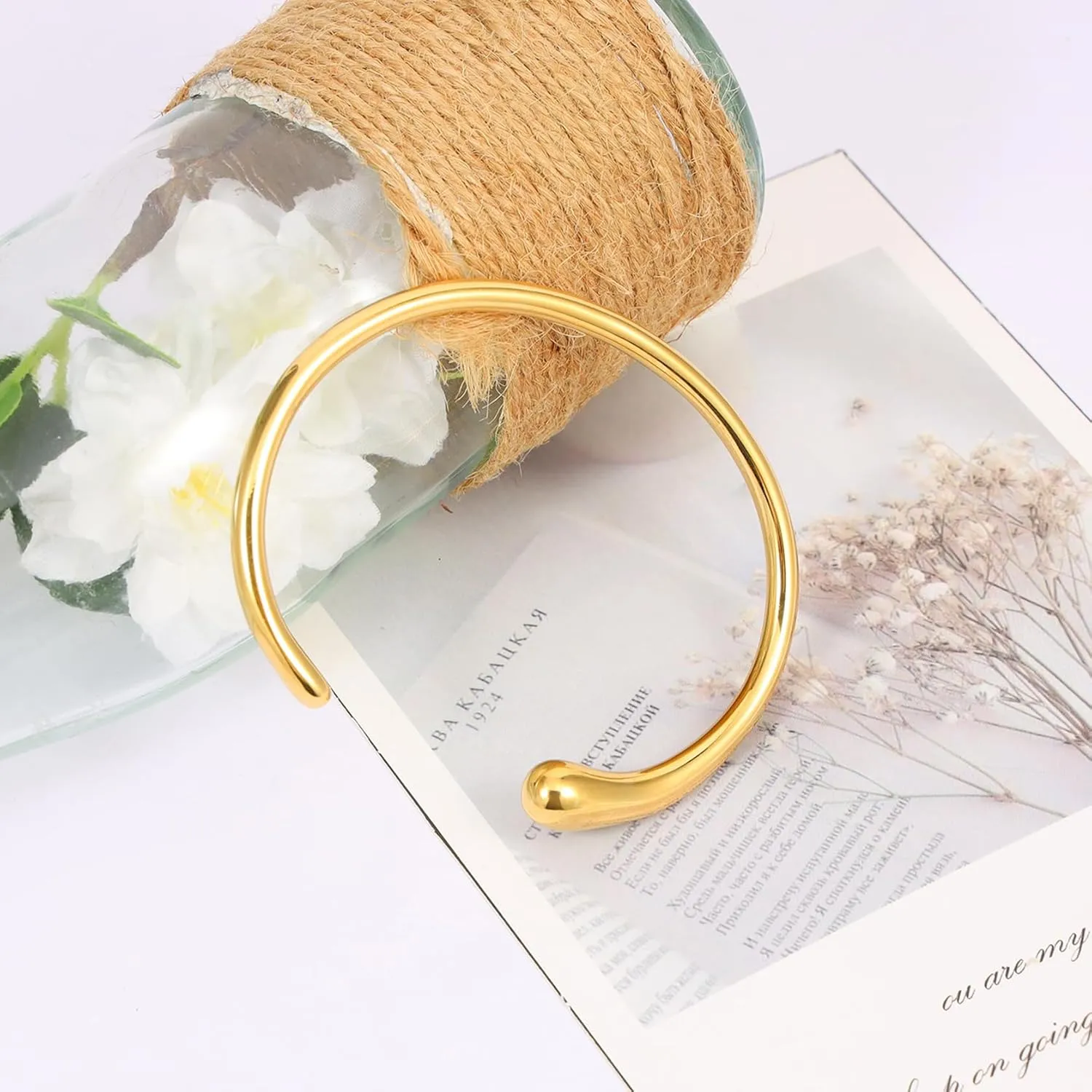 MILAKOO Irregular Bangle Bracelet for Women Stainless Steel Minimalist Statement Jewelry Teardrop Cuff