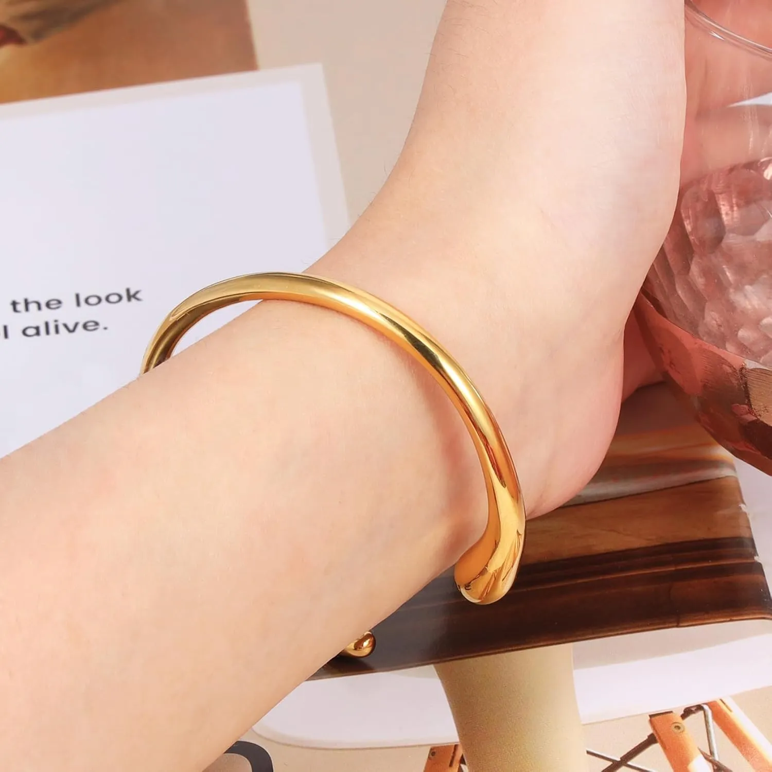 MILAKOO Irregular Bangle Bracelet for Women Stainless Steel Minimalist Statement Jewelry Teardrop Cuff