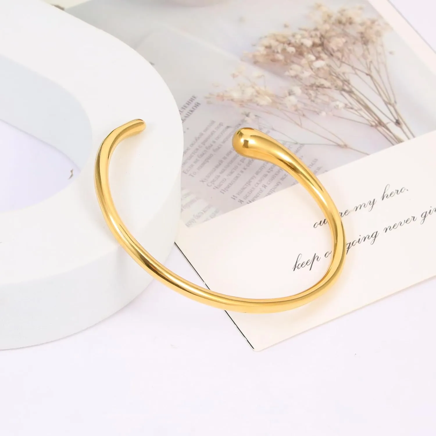 MILAKOO Irregular Bangle Bracelet for Women Stainless Steel Minimalist Statement Jewelry Teardrop Cuff