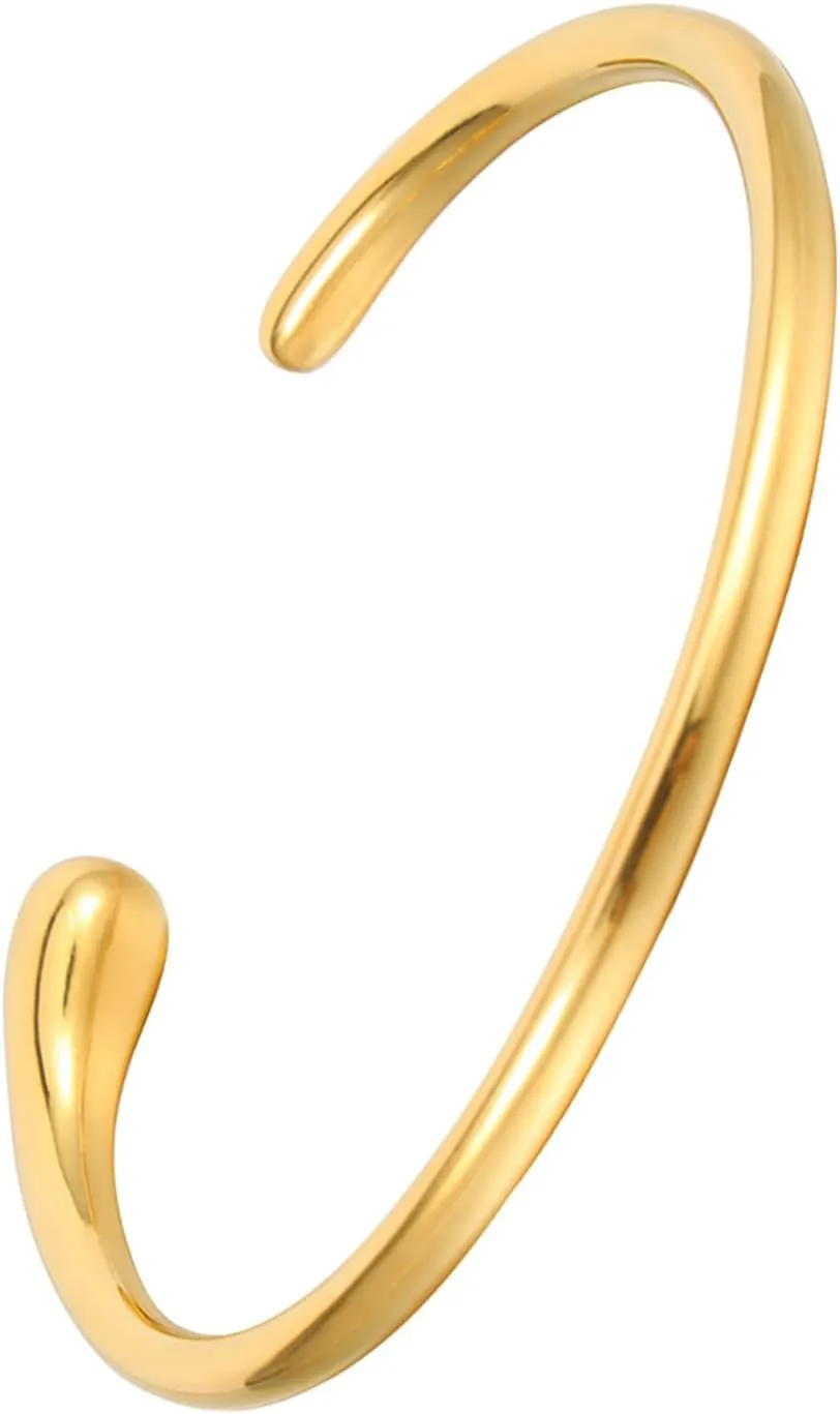 MILAKOO Irregular Bangle Bracelet for Women Stainless Steel Minimalist Statement Jewelry Teardrop Cuff
