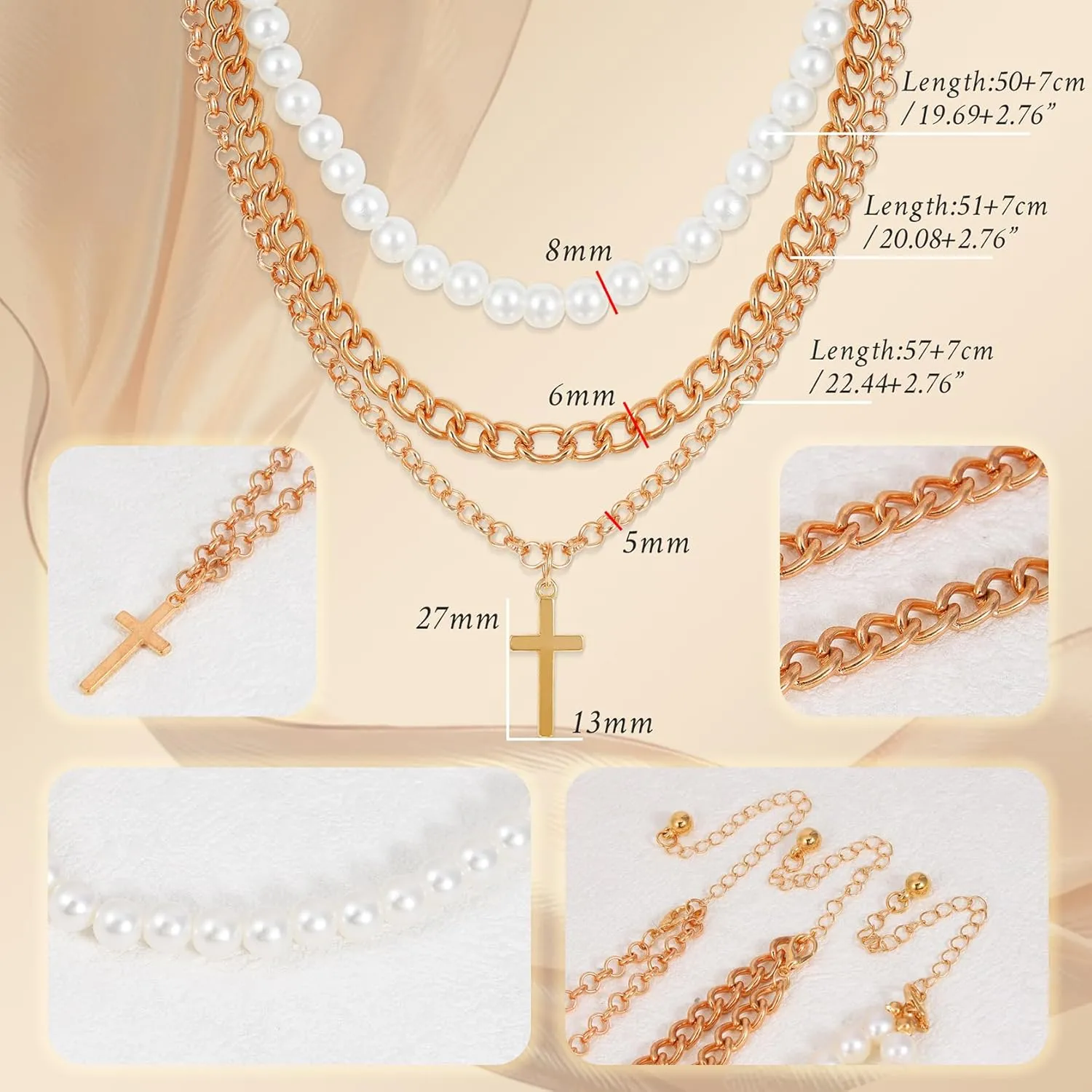 MILAKOO Layered Cross Pearl Necklace for Men Y2K Goth Faith Christian Choker for Women Stacked Necklace