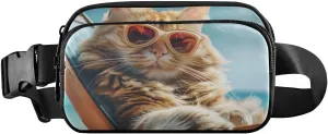 Mini Belt Bag Waist Packs Waist Pouch Crossbody Bags Cat Wearing Sunglasses for Workout Running Travelling Hiking
