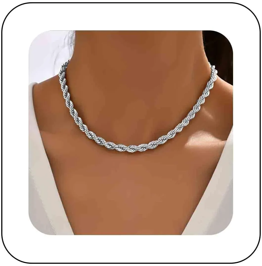 Minimalist Twisted Rope Chain Necklace Gold Plated Rope Necklaces Choker Stainless Steel Twist Chain Necklace Twisted Link Necklaces Jewelry for Women