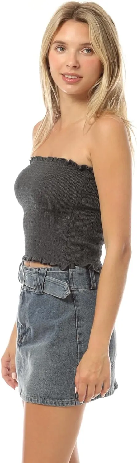 MixMatchy Women's Ruffled Smocking Crop Tube Tops Summer Casual Bandeau Top