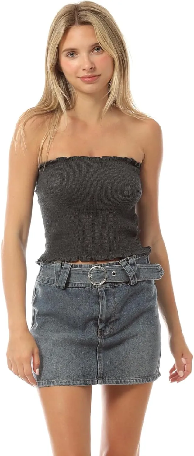 MixMatchy Women's Ruffled Smocking Crop Tube Tops Summer Casual Bandeau Top