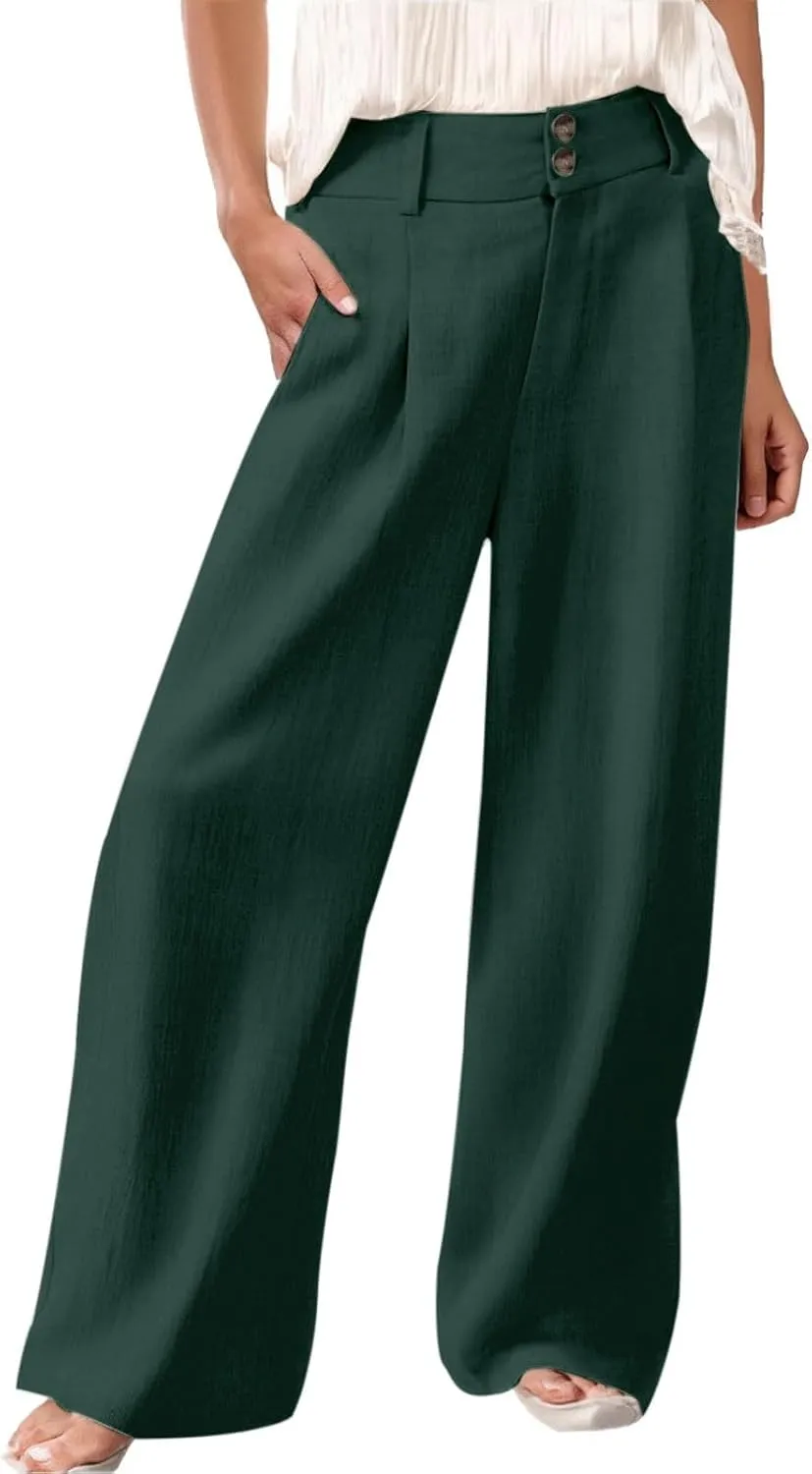 Miyaomn Linen Pants for Women High Waisted Casual Loose Wide Leg Palazzo Pants Summer Travel Beach Dress Trousers with Pocket