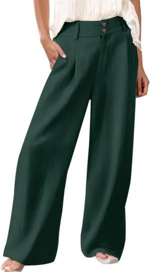 Miyaomn Linen Pants for Women High Waisted Casual Loose Wide Leg Palazzo Pants Summer Travel Beach Dress Trousers with Pocket