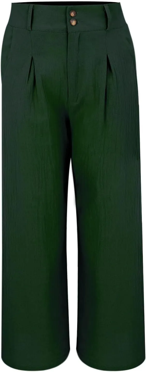 Miyaomn Linen Pants for Women High Waisted Casual Loose Wide Leg Palazzo Pants Summer Travel Beach Dress Trousers with Pocket