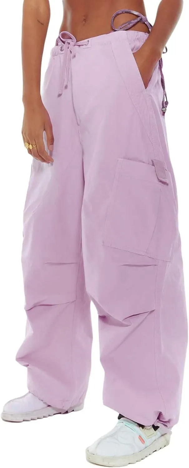 Miyaomn Women's Baggy Low Waist Parachute Cargo Pants Solid Casual Drawstring Adjustable Bottom Joggers Trousers with Pockets
