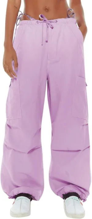 Miyaomn Women's Baggy Low Waist Parachute Cargo Pants Solid Casual Drawstring Adjustable Bottom Joggers Trousers with Pockets