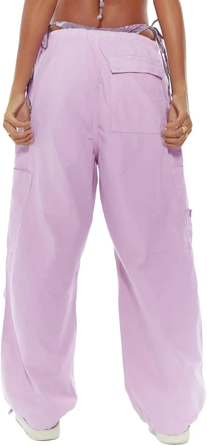 Miyaomn Women's Baggy Low Waist Parachute Cargo Pants Solid Casual Drawstring Adjustable Bottom Joggers Trousers with Pockets