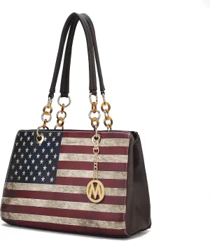 MKF Collection Patriotic Shoulder Bag for Women, USA Satchel Vegan Leather Designer American Flag Handbag Tote Purse