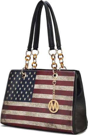 MKF Collection Patriotic Shoulder Bag for Women, USA Satchel Vegan Leather Designer American Flag Handbag Tote Purse