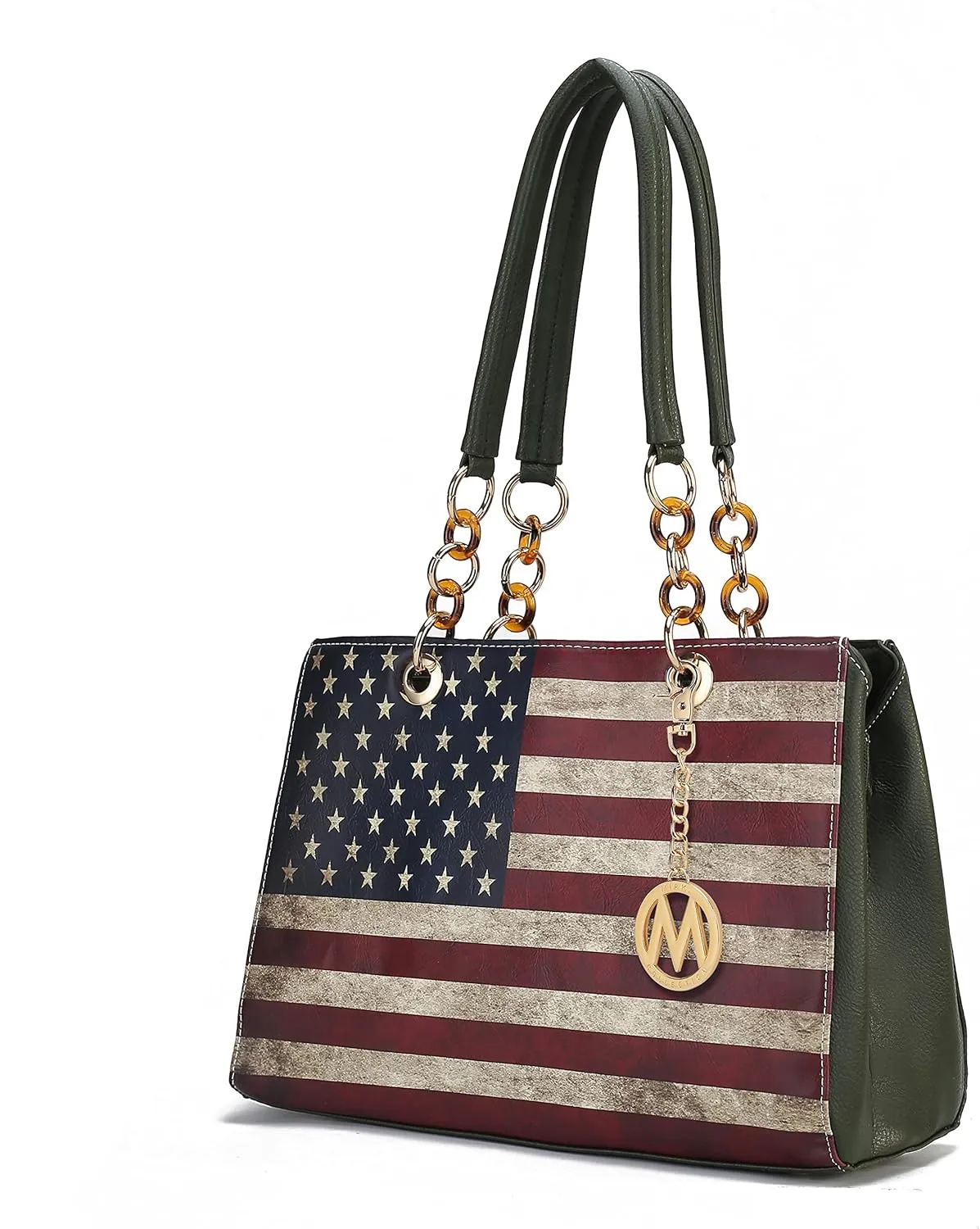 MKF Collection Patriotic Shoulder Bag for Women, USA Satchel Vegan Leather Designer American Flag Handbag Tote Purse