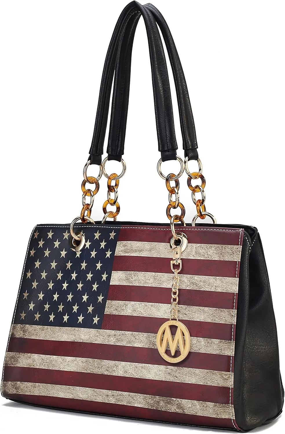MKF Collection Patriotic Shoulder Bag for Women, USA Satchel Vegan Leather Designer American Flag Handbag Tote Purse