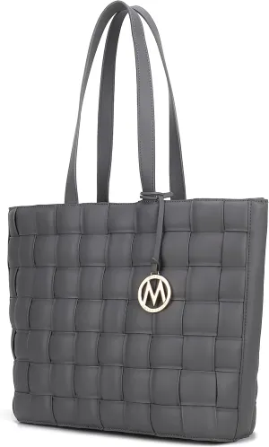MKF Collection Tote Bag for Women, Vegan Leather Woven Top-Handle Satchel Handbag Purse
