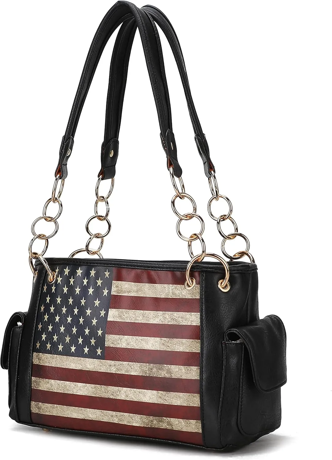 MKF Collection USA Shoulder Bags for Women, Vegan Leather American Flag Handbag Purse Top-Handle Satchel Bag By Mia K