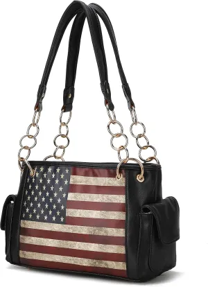 MKF Collection USA Shoulder Bags for Women, Vegan Leather American Flag Handbag Purse Top-Handle Satchel Bag By Mia K