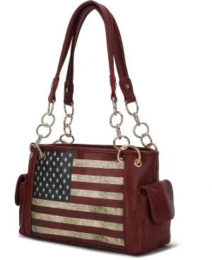 MKF Collection USA Shoulder Bags for Women, Vegan Leather American Flag Handbag Purse Top-Handle Satchel Bag By Mia K