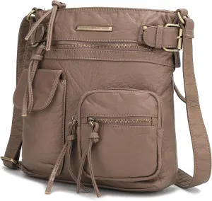 MKF Crossbody Bag for Women: PU Leather Tote Shoulder Bag, Soft Slouchy Handbag Purse, Lady Multi Pocket Pocketbook