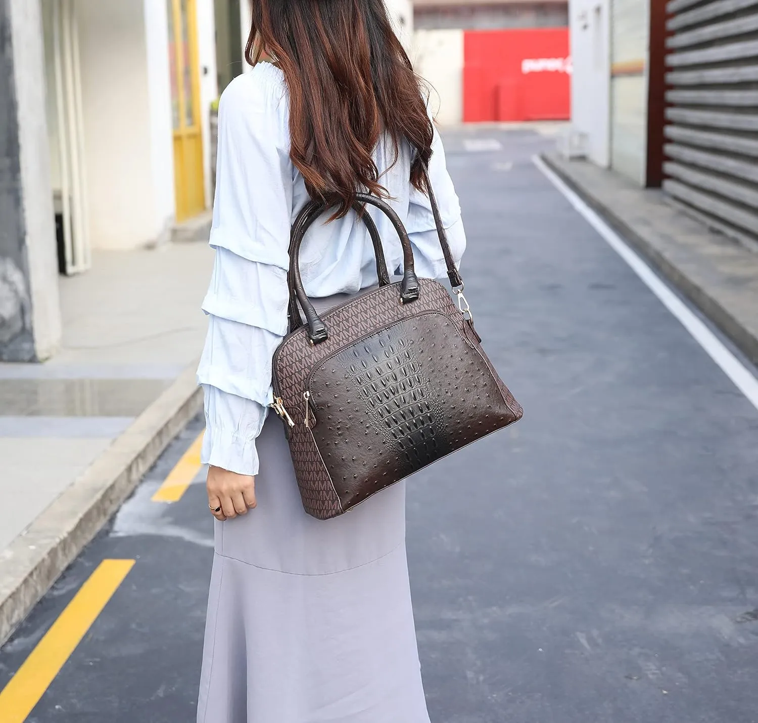 MKF Crossbody Satchel Tote Handbag for Women, Shoulder Bag Strap  PU Leather Pocketbook  Top Handle Woman Purse