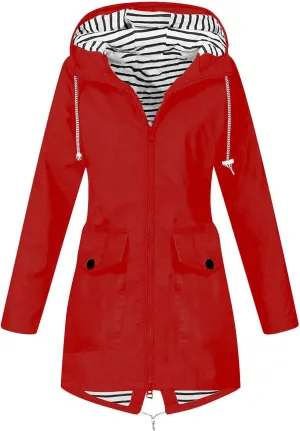 NaRHbrg Raincoat Hoodie for Women, Teen Girls Lightweight Hooded Jacket Solid Rain Jacket Outdoor Raincoat Windproof