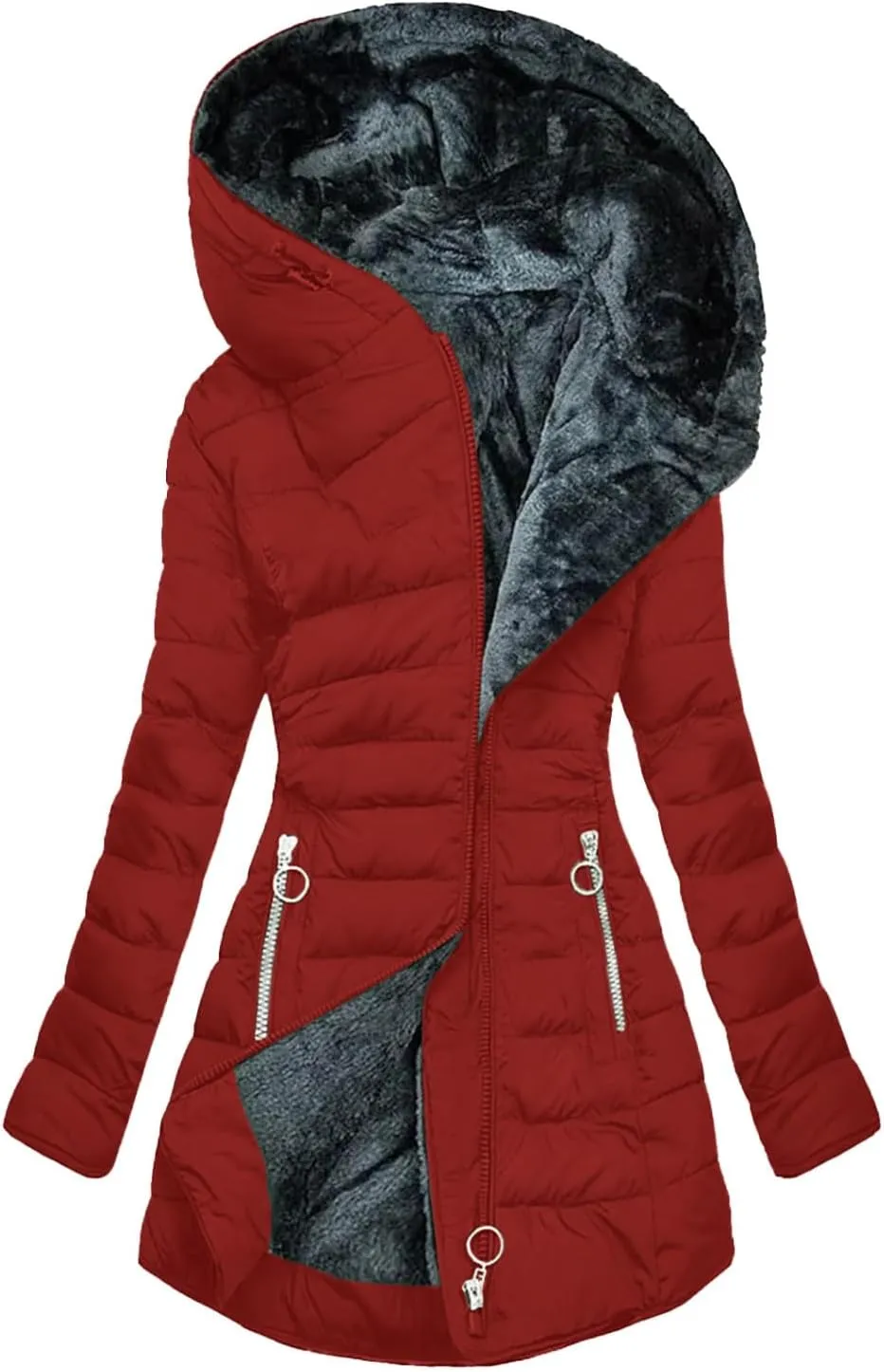 NATHGAM Women's Winter Coats Thicken Fleece Lined Parkas Anoraks Hooded Full Zip Jacket Coats Warm Comfy Down with Pockets