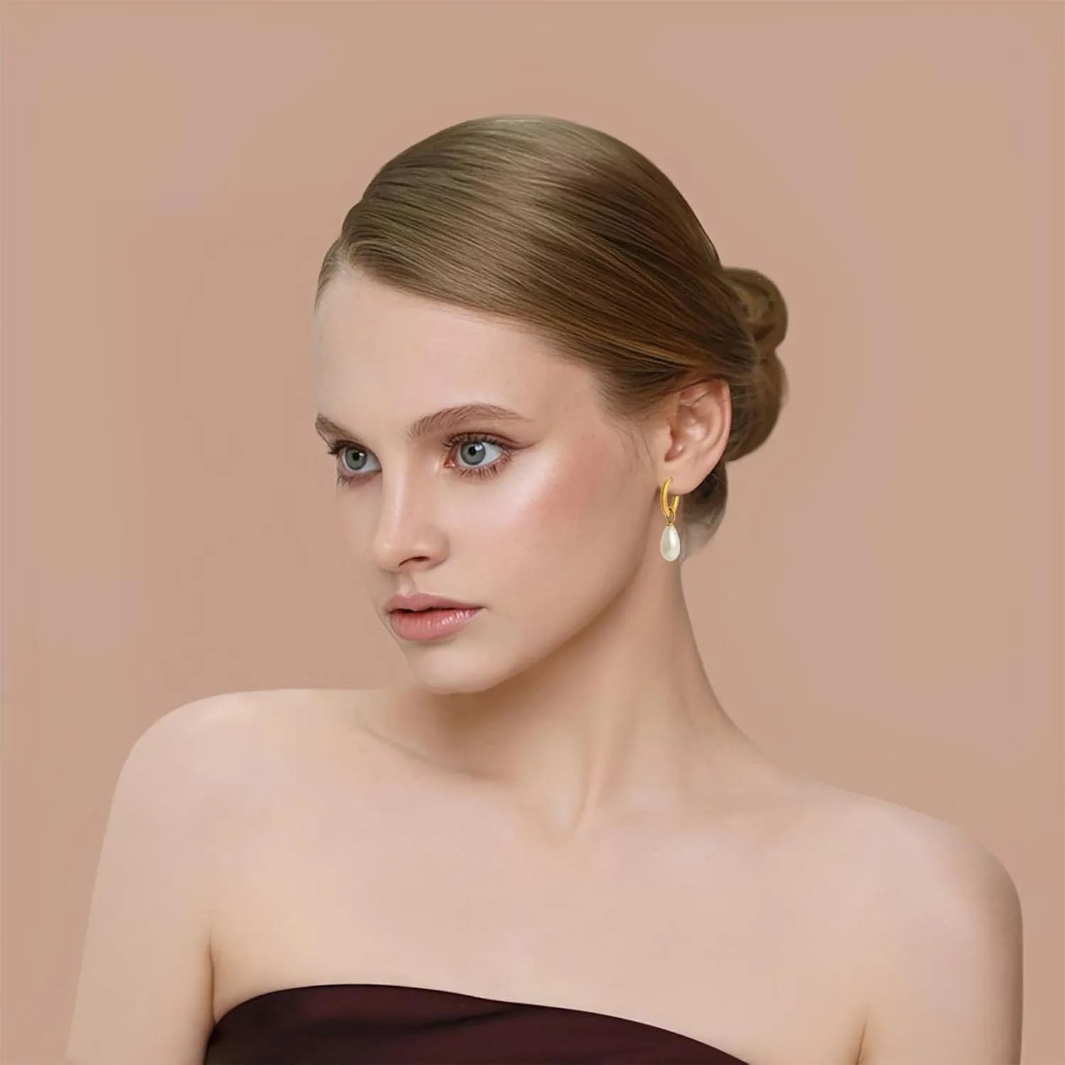Natural Freshwater Pearl Lever Back Earring for Women 18k Real Gold Plated Huggie Hoop Earring Natural Gemstone Pearl Bead Drop Jewelry Gift for Wife Girlfriend Daughter