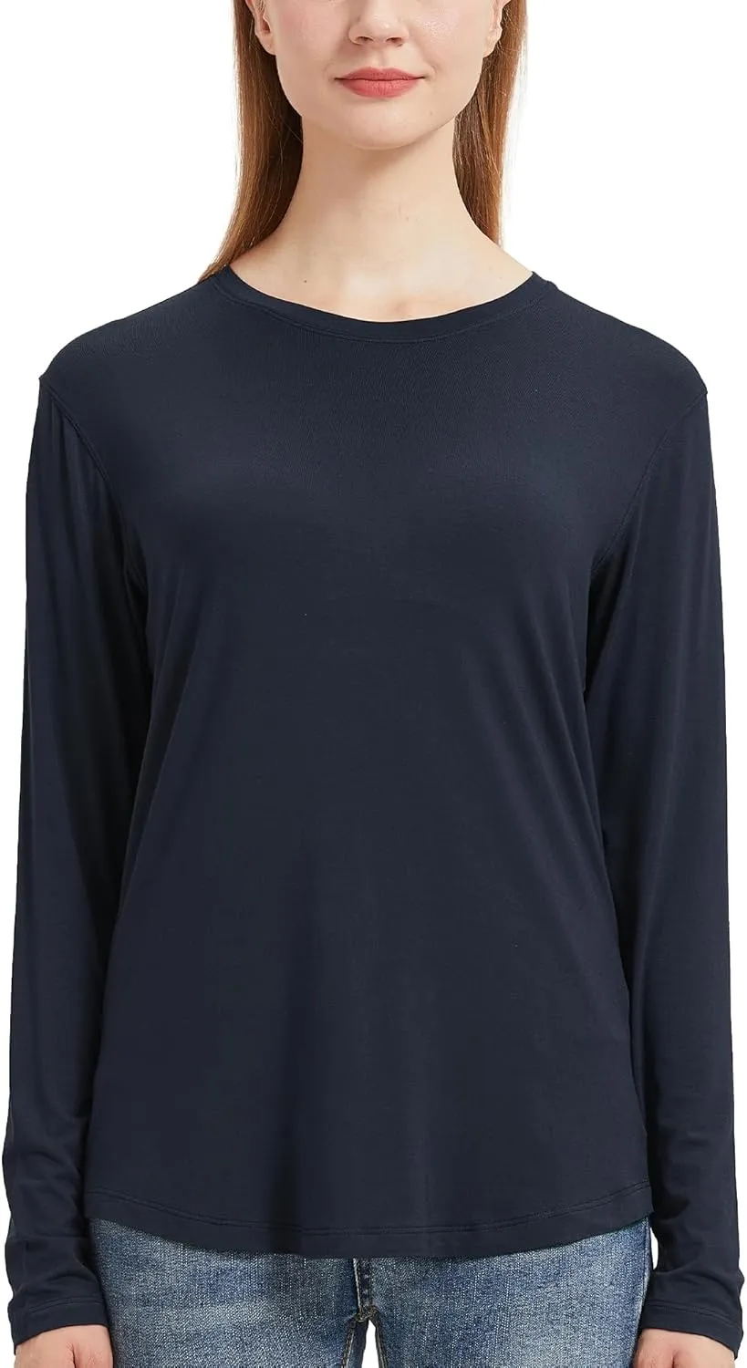 netdraw Women's Lightweight Bamboo Viscose T-Shirt Buttery Soft Curved Hem Long Sleeve Sleep Lounge Pajama Tops